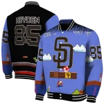 custom san diego padres mario blocks blue black varsity jacket best selling