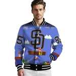 custom san diego padres mario blocks blue black varsity jacket best selling