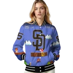 custom san diego padres mario blocks blue black varsity jacket best selling