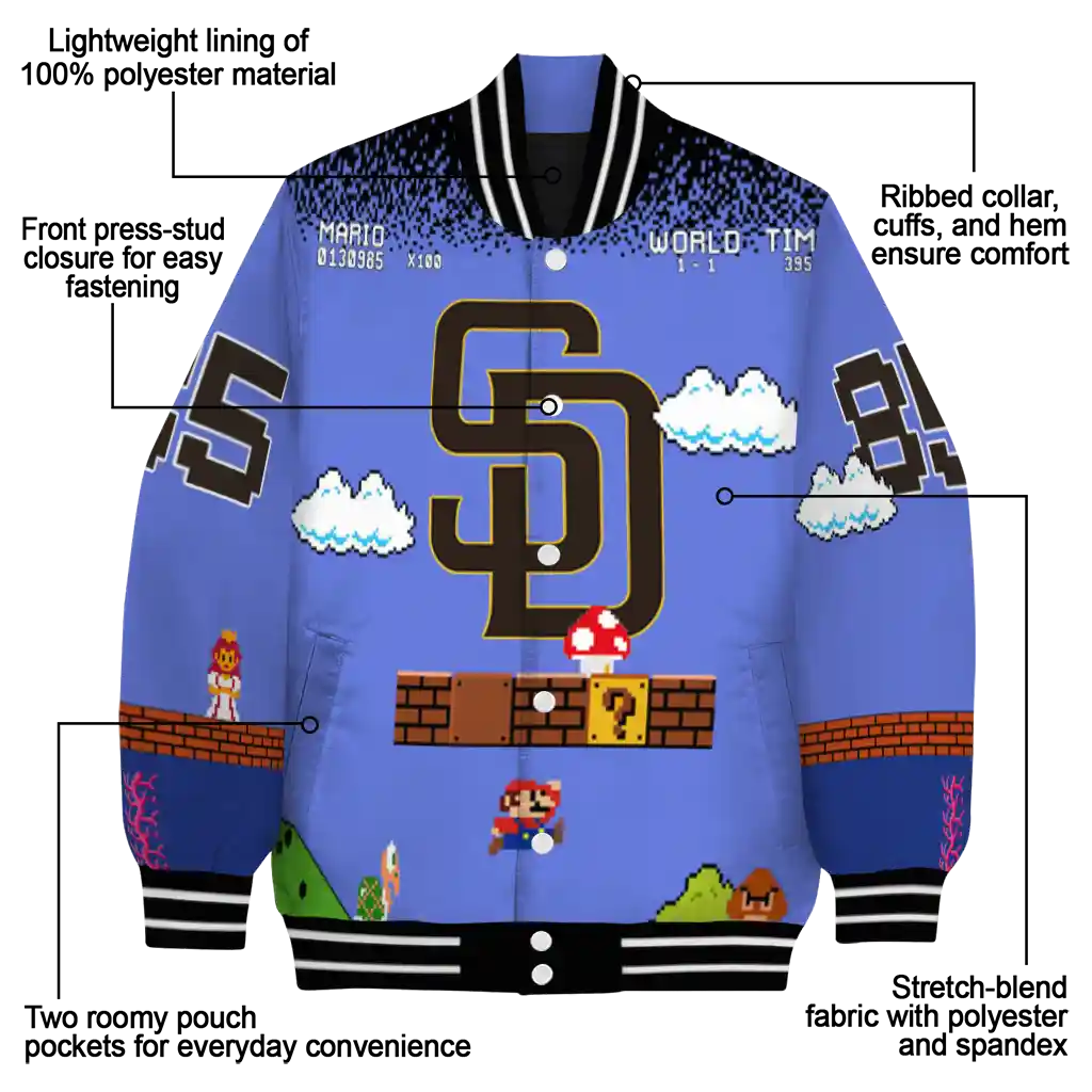 custom san diego padres mario blocks blue black varsity jacket new arrival custom san diego padres mario blocks blue black varsity jacket new arrival