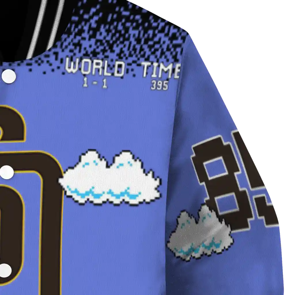 custom san diego padres mario blocks blue black varsity jacket premium grade custom san diego padres mario blocks blue black varsity jacket premium grade
