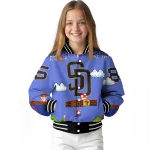 custom san diego padres mario blocks blue black varsity jacket best selling