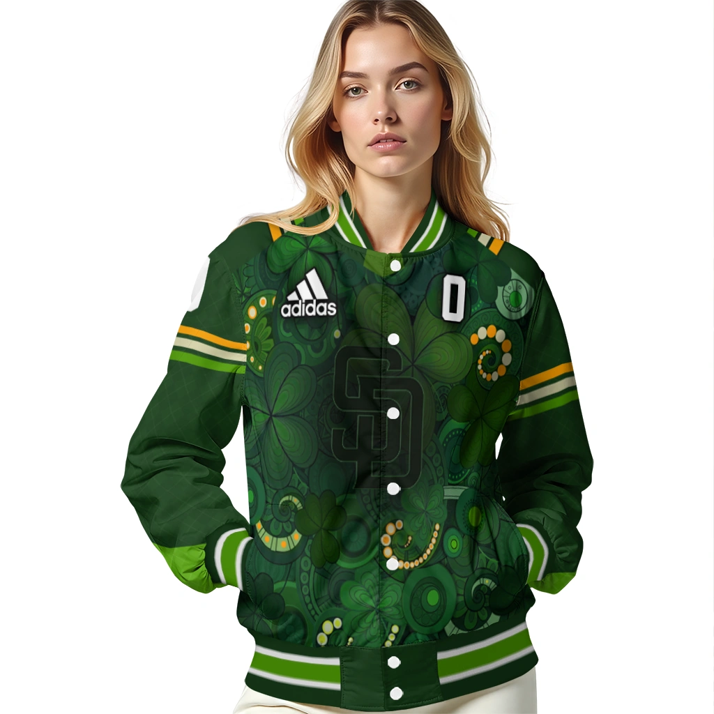 custom san diego padres shamrock vortex green varsity jacket latest model custom san diego padres shamrock vortex green varsity jacket latest model