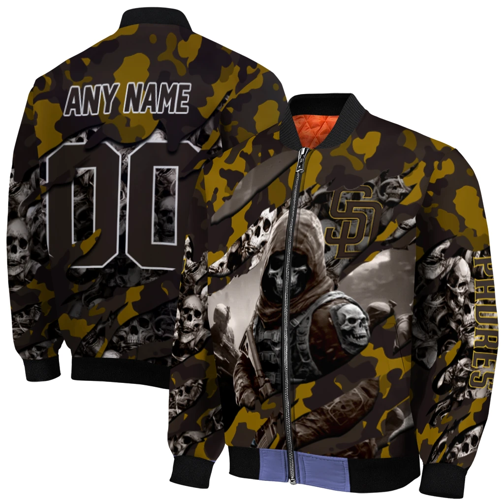 custom san diego padres skull horde brown bomber jacket best selling custom san diego padres skull horde brown bomber jacket best selling