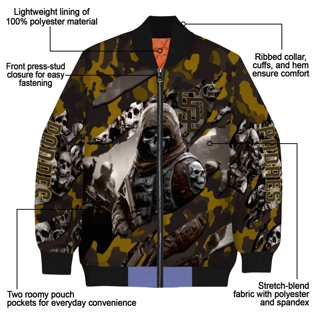 custom san diego padres skull horde brown bomber jacket new arrival custom san diego padres skull horde brown bomber jacket new arrival
