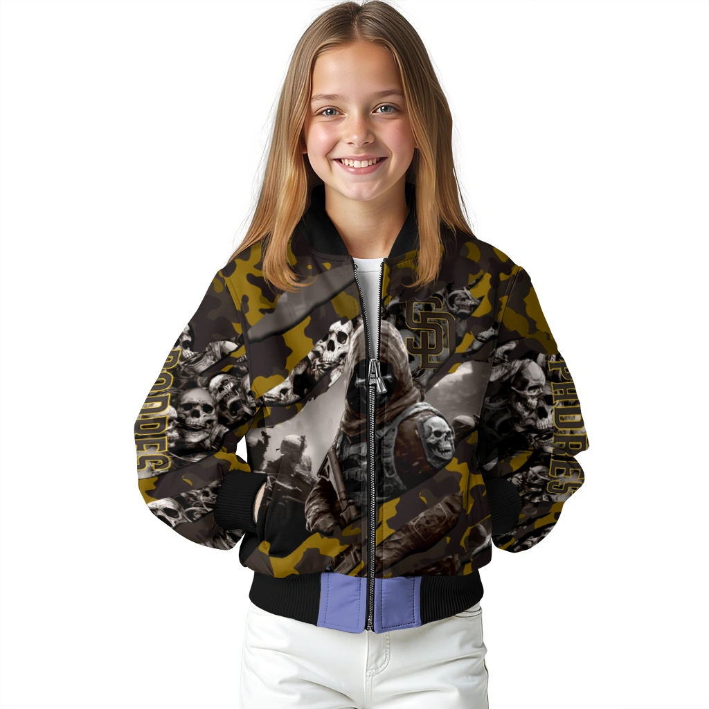 custom san diego padres skull horde brown bomber jacket top rated custom san diego padres skull horde brown bomber jacket top rated