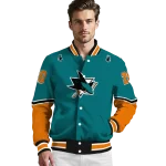 custom san jose sharks chevron style teal varsity jacket best selling