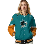 custom san jose sharks chevron style teal varsity jacket best selling