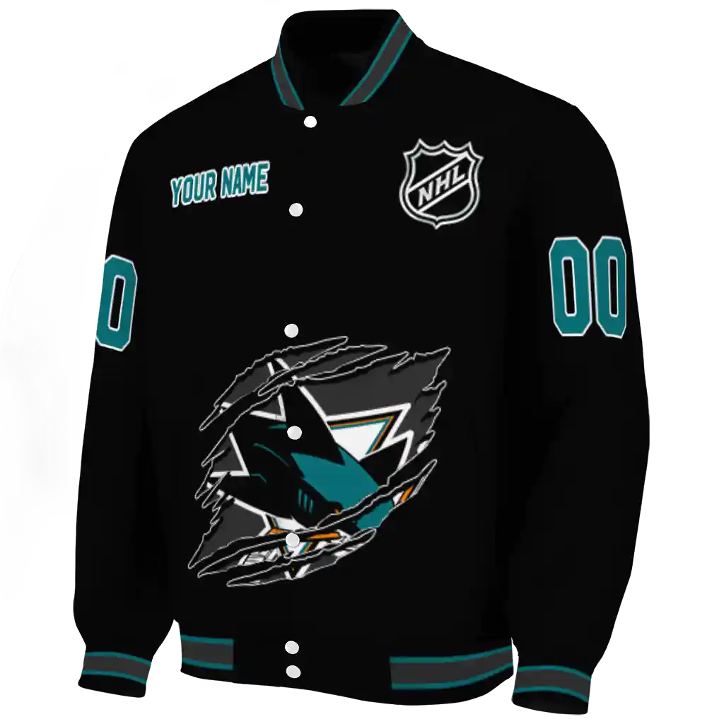 custom san jose sharks claw cut black varsity jacket best selling custom san jose sharks claw cut black varsity jacket best selling