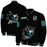 custom san jose sharks claw cut black varsity jacket best selling