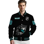 custom san jose sharks claw cut black varsity jacket best selling
