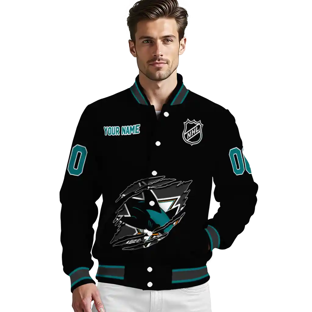 custom san jose sharks claw cut black varsity jacket high quality custom san jose sharks claw cut black varsity jacket high quality