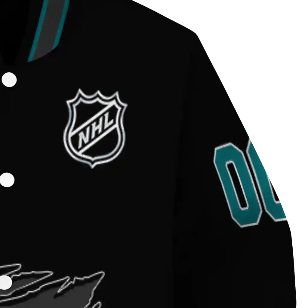 custom san jose sharks claw cut black varsity jacket premium grade custom san jose sharks claw cut black varsity jacket premium grade
