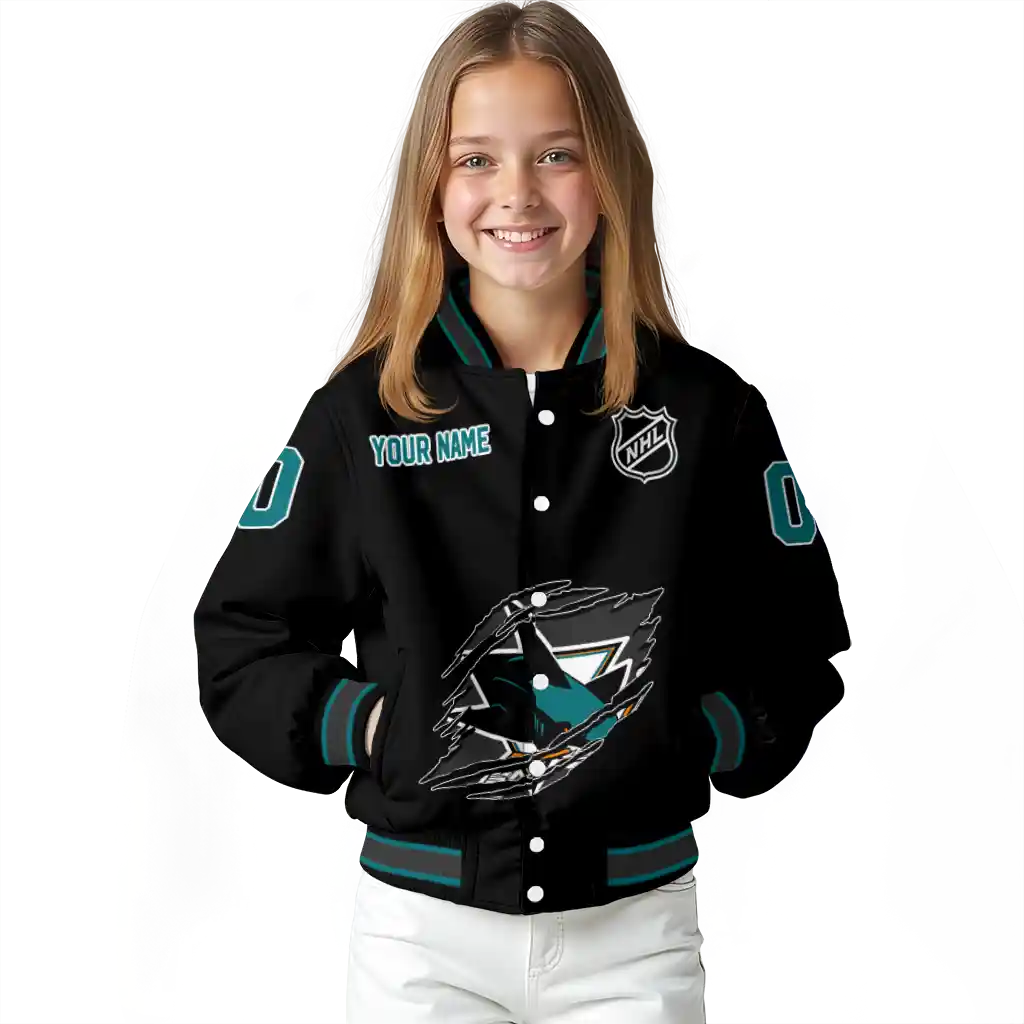 custom san jose sharks claw cut black varsity jacket top rated custom san jose sharks claw cut black varsity jacket top rated