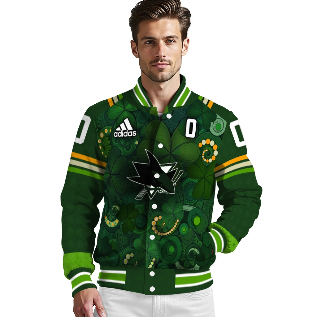 custom san jose sharks shamrock vortex green varsity jacket high quality custom san jose sharks shamrock vortex green varsity jacket high quality