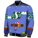 custom saskatchewan roughriders mario blocks blue black varsity jacket best selling