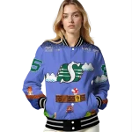 custom saskatchewan roughriders mario blocks blue black varsity jacket best selling