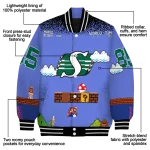 custom saskatchewan roughriders mario blocks blue black varsity jacket best selling