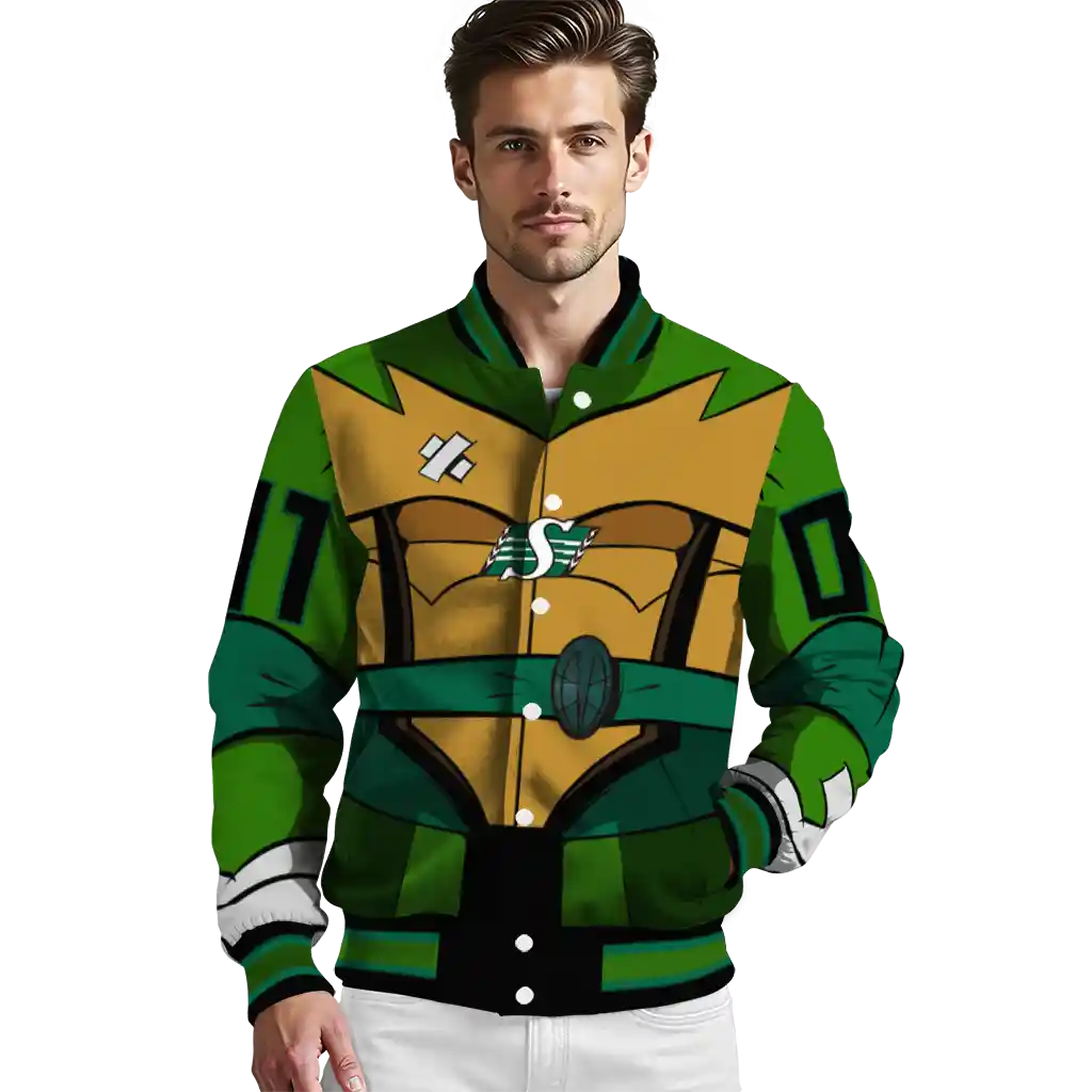 custom saskatchewan roughriders turtle armor varsity jacket high quality custom saskatchewan roughriders turtle armor varsity jacket high quality