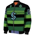 custom seattle kraken clover green lines green black bomber jacket best selling