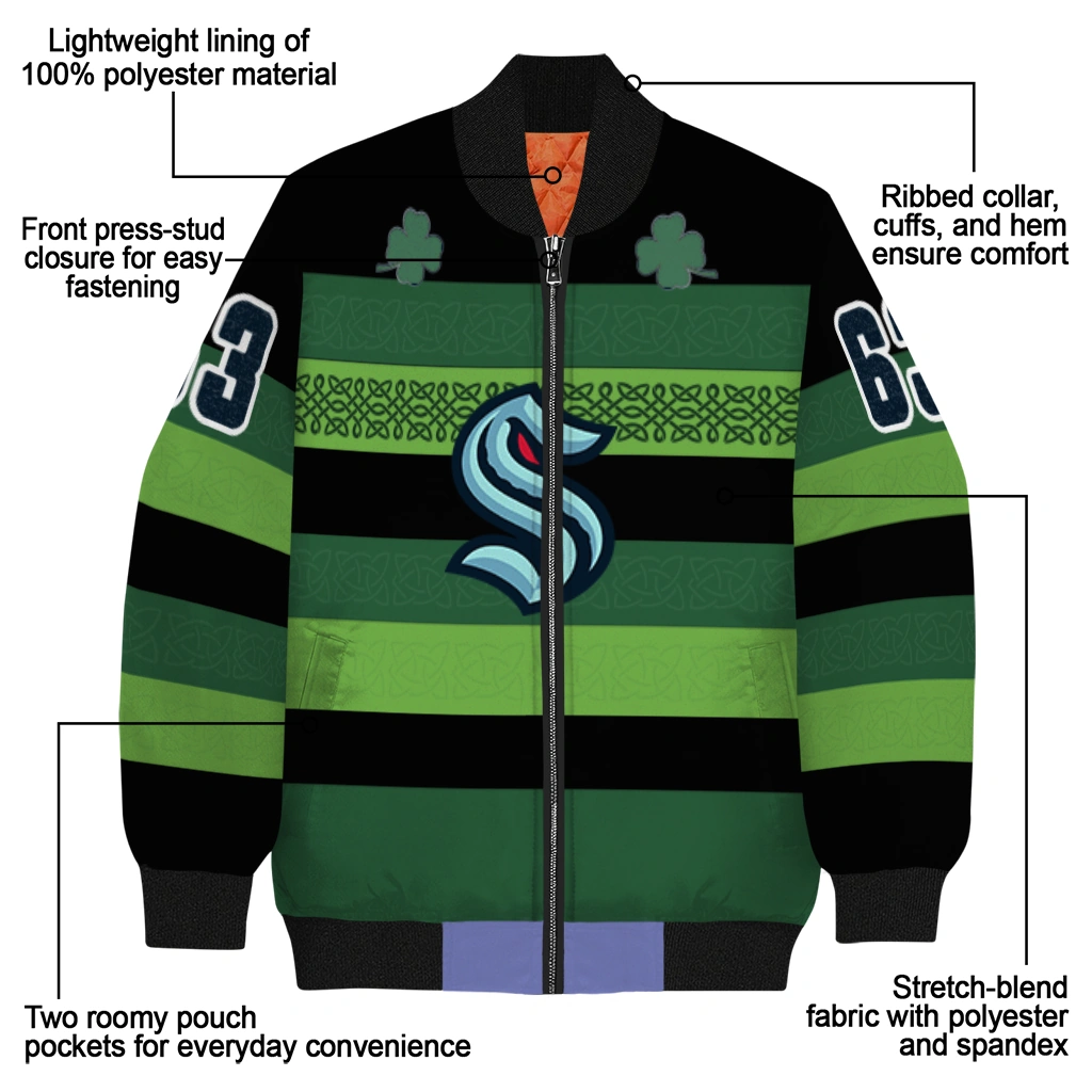 custom seattle kraken clover green lines green black bomber jacket new arrival custom seattle kraken clover green lines green black bomber jacket new arrival