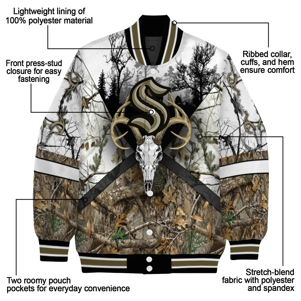 custom seattle kraken deer skull camouflage white varsity jacket new arrival custom seattle kraken deer skull camouflage white varsity jacket new arrival