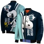 custom seattle kraken snoopy head blue bomber jacket best selling