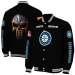 custom seattle mariners american flag skull black varsity jacket best selling