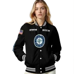 custom seattle mariners american flag skull black varsity jacket best selling