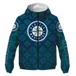 custom seattle mariners geometric blossom navy blue windbreaker jacket best selling