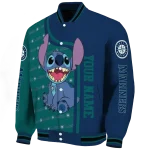 custom seattle mariners stitch laughing navy blue varsity jacket best selling