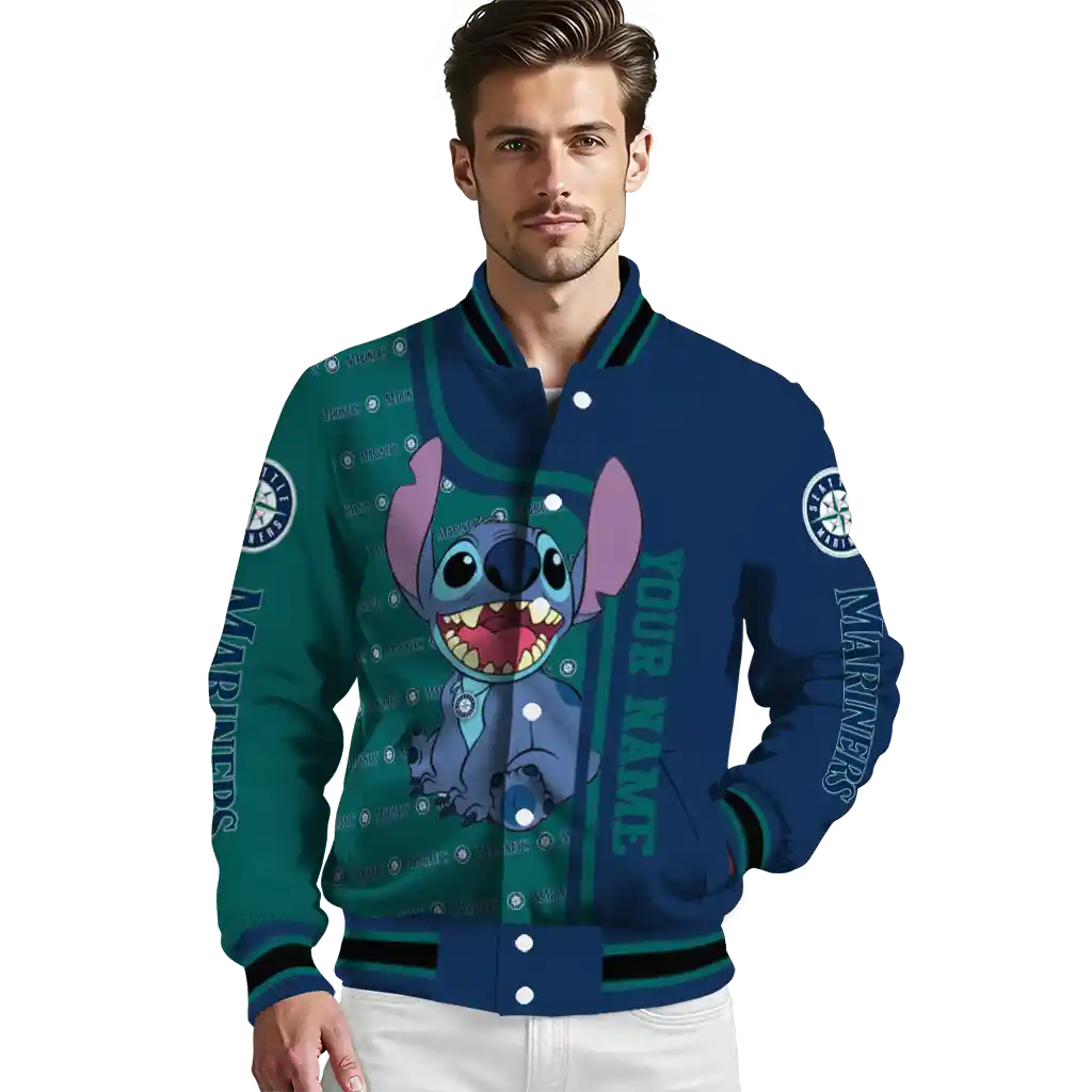 custom seattle mariners stitch laughing navy blue varsity jacket high quality custom seattle mariners stitch laughing navy blue varsity jacket high quality