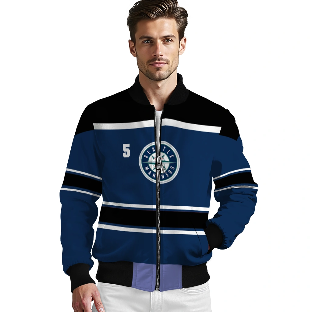 custom seattle mariners stripe statement navy blue black bomber jacket high quality custom seattle mariners stripe statement navy blue black bomber jacket high quality