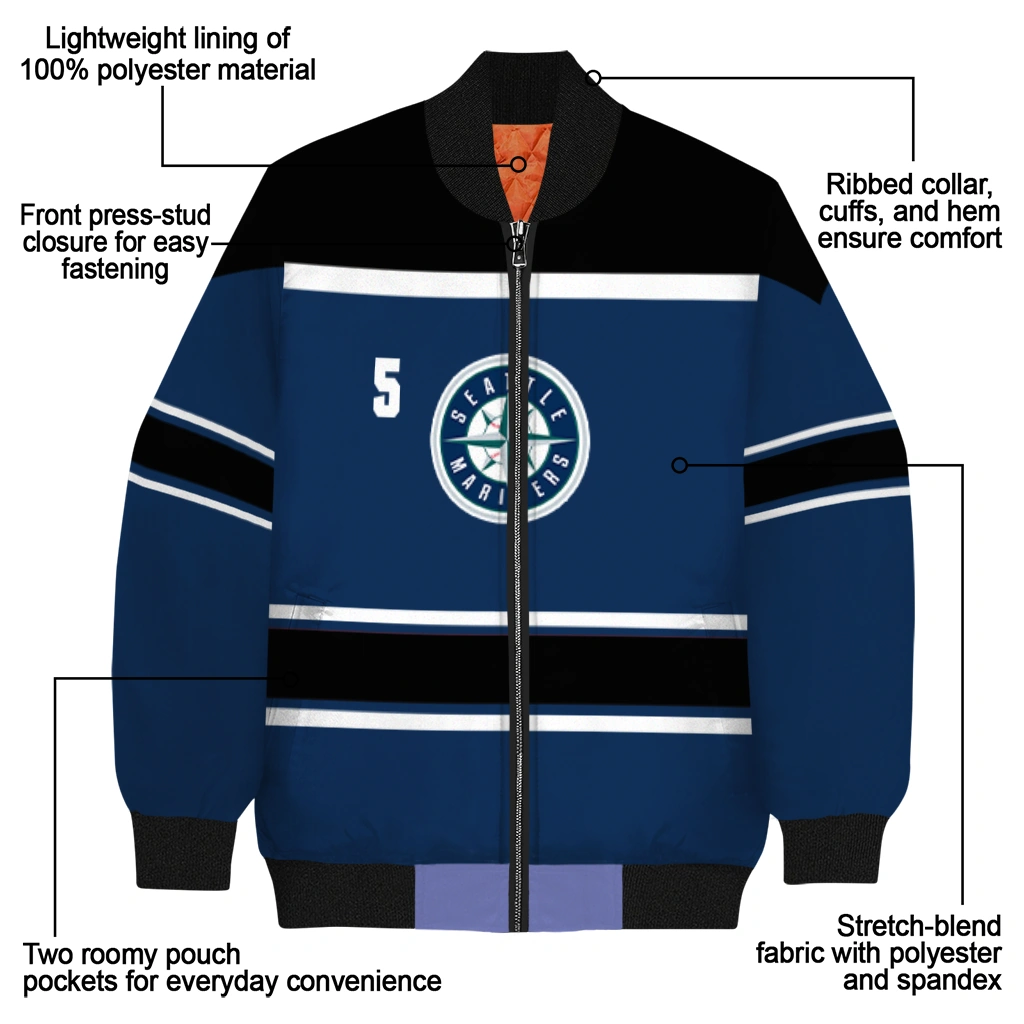 custom seattle mariners stripe statement navy blue black bomber jacket new arrival custom seattle mariners stripe statement navy blue black bomber jacket new arrival