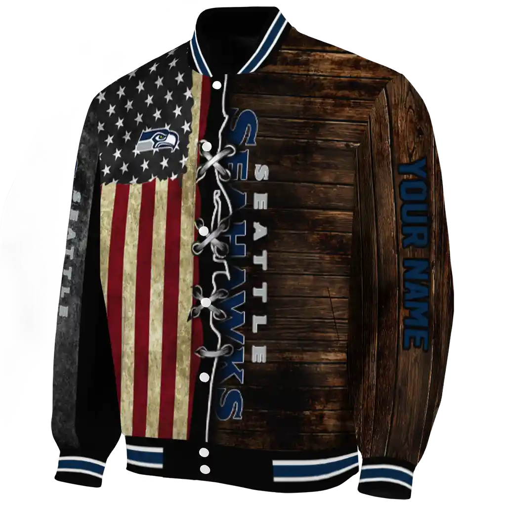 custom seattle seahawks flag wood brown varsity jacket best selling custom seattle seahawks flag wood brown varsity jacket best selling