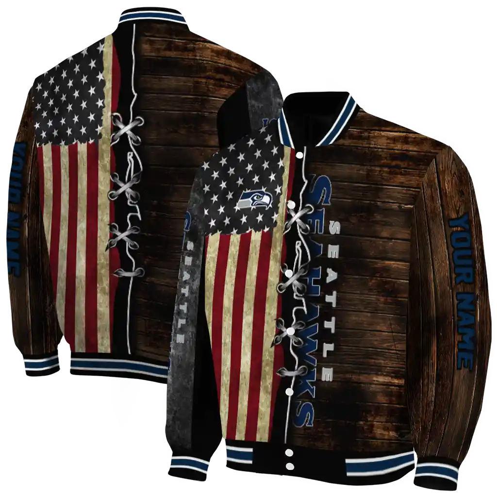 custom seattle seahawks flag wood brown varsity jacket fashion forward custom seattle seahawks flag wood brown varsity jacket fashion forward