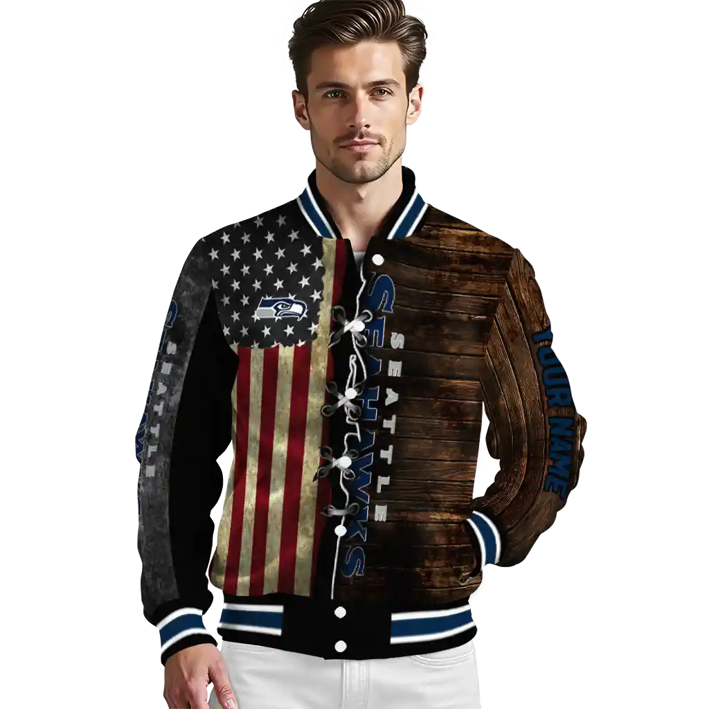 custom seattle seahawks flag wood brown varsity jacket high quality custom seattle seahawks flag wood brown varsity jacket high quality