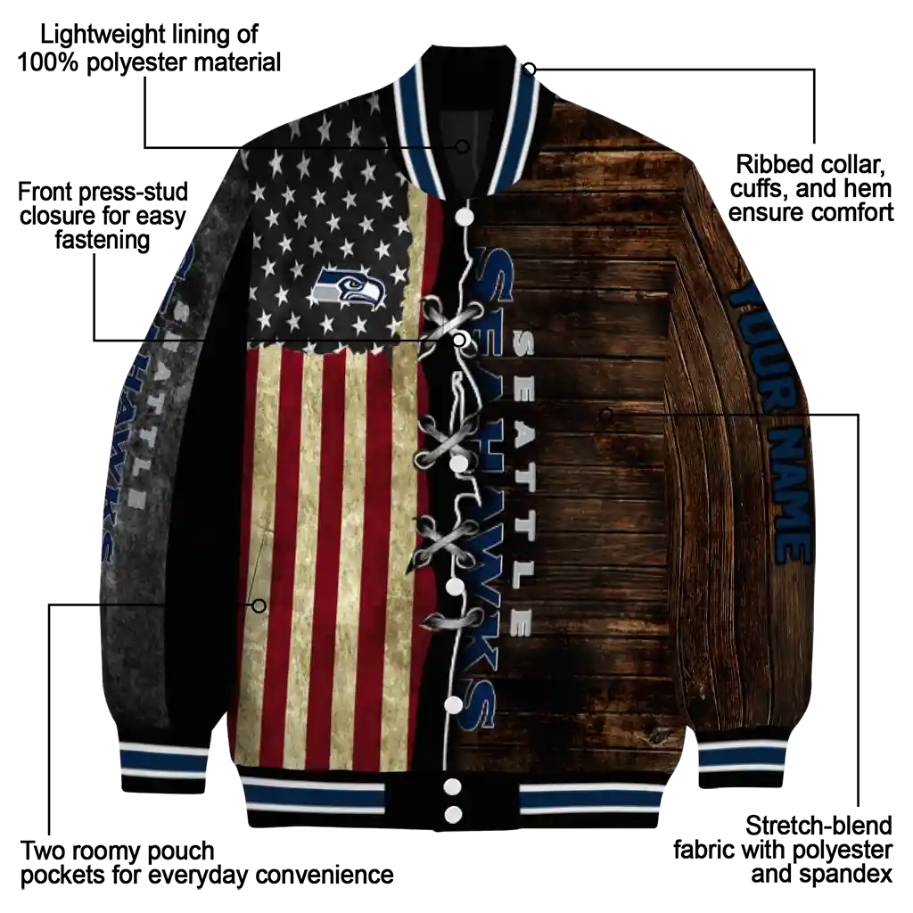 custom seattle seahawks flag wood brown varsity jacket new arrival custom seattle seahawks flag wood brown varsity jacket new arrival