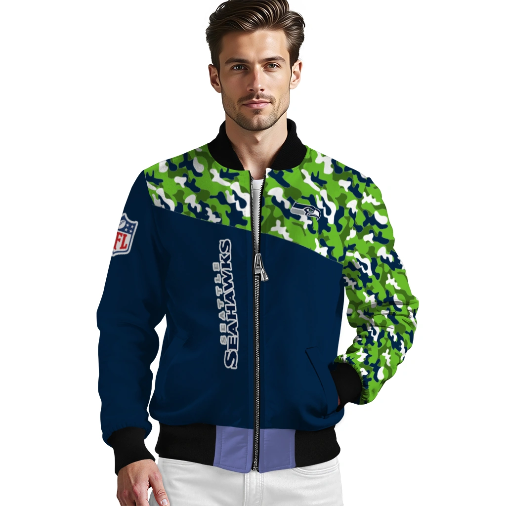 custom seattle seahawks freedom claw blue bomber jacket high quality custom seattle seahawks freedom claw blue bomber jacket high quality