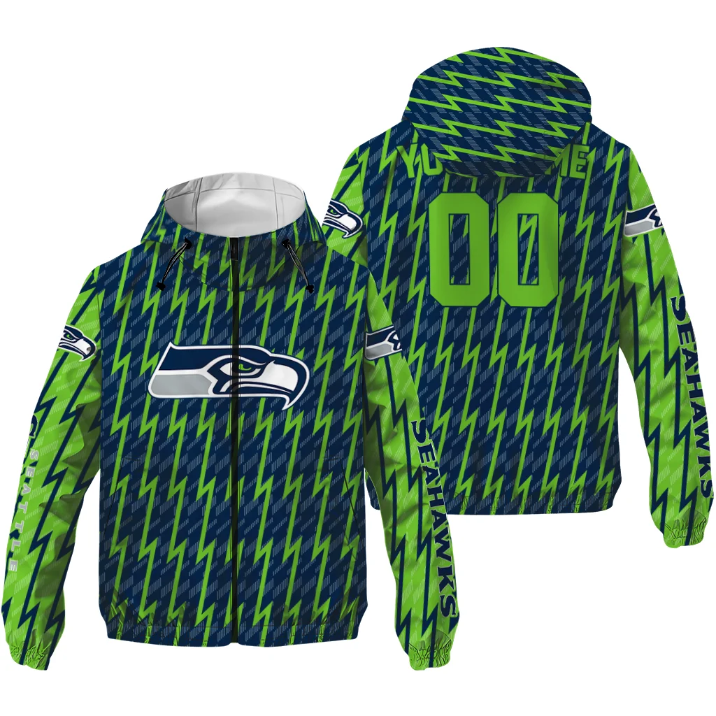custom seattle seahawks lightning strike grid blue windbreaker jacket high quality custom seattle seahawks lightning strike grid blue windbreaker jacket high quality