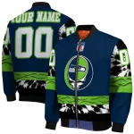 custom seattle seahawks skull center blue black bomber jacket best selling