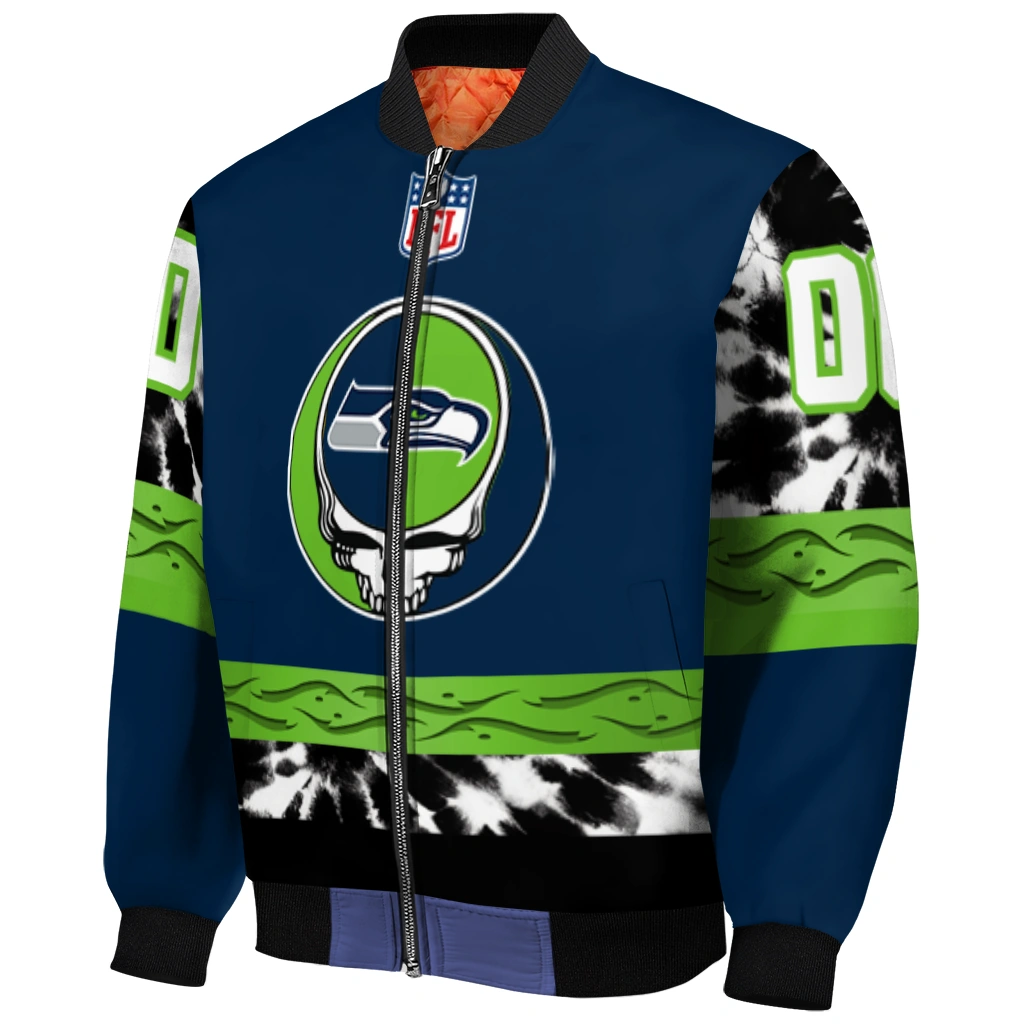 custom seattle seahawks skull center blue black bomber jacket fashion forward custom seattle seahawks skull center blue black bomber jacket fashion forward