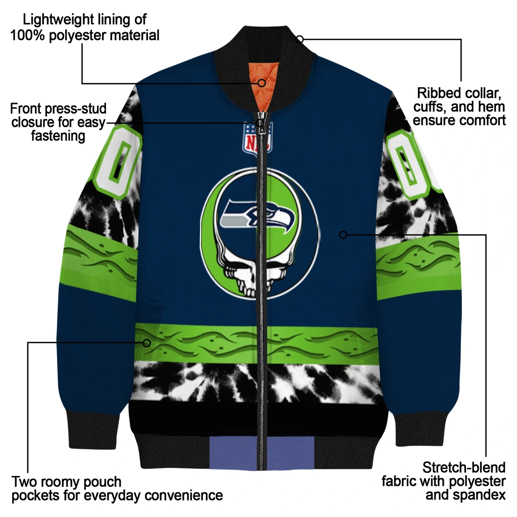 custom seattle seahawks skull center blue black bomber jacket new arrival custom seattle seahawks skull center blue black bomber jacket new arrival