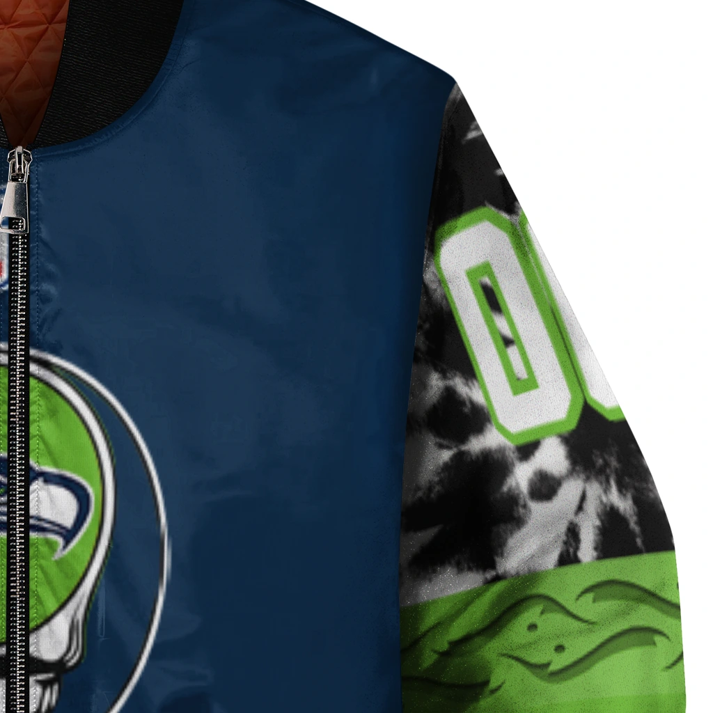 custom seattle seahawks skull center blue black bomber jacket premium grade custom seattle seahawks skull center blue black bomber jacket premium grade