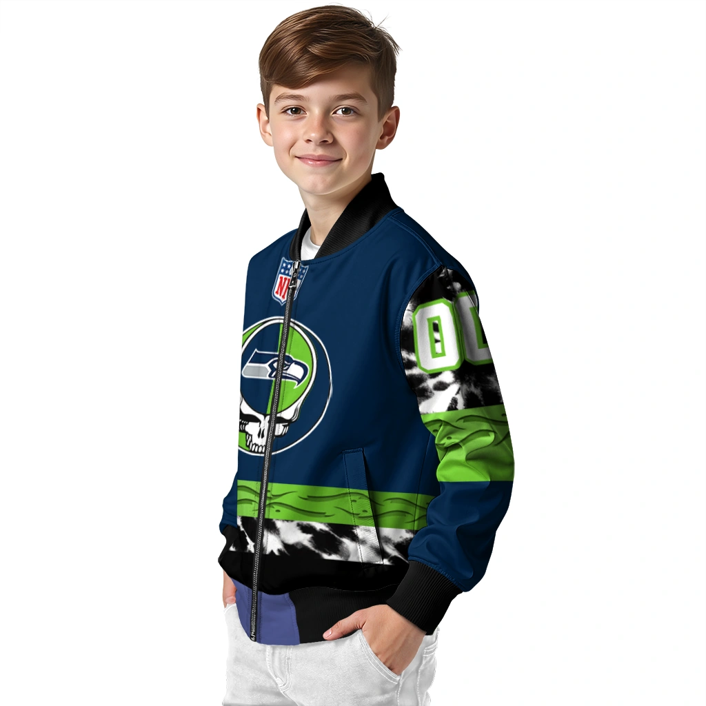custom seattle seahawks skull center blue black bomber jacket trendy custom seattle seahawks skull center blue black bomber jacket trendy