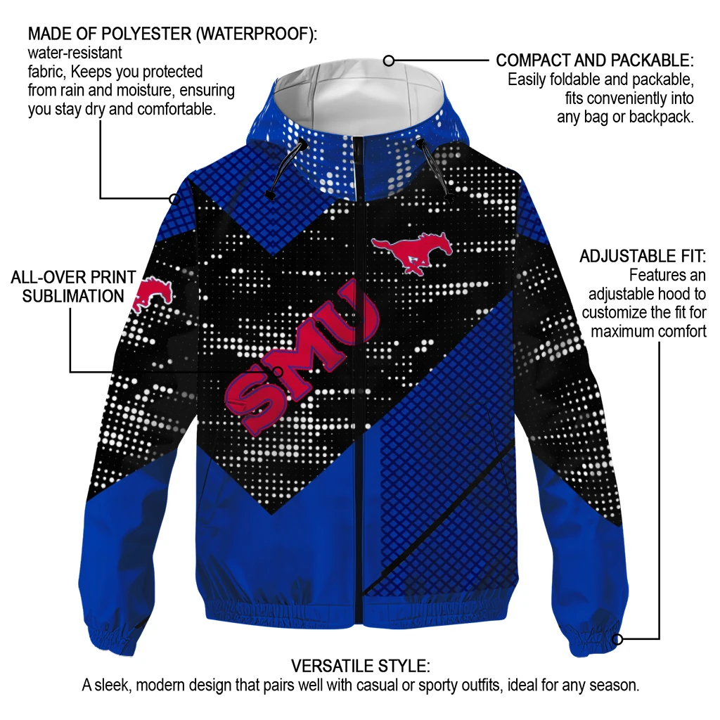 custom smu mustangs arrow matrix blue black windbreaker jacket new arrival custom smu mustangs arrow matrix blue black windbreaker jacket new arrival