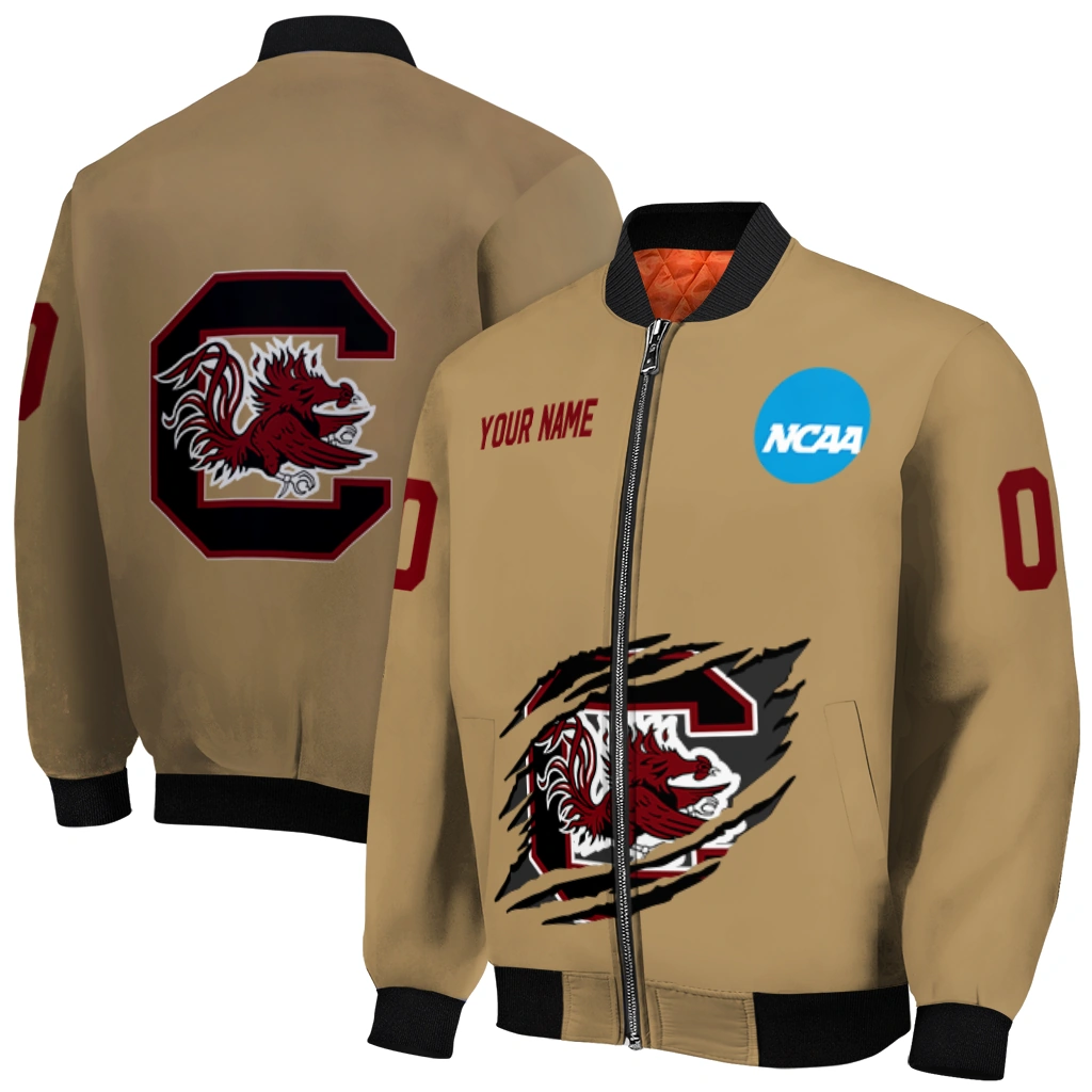custom south carolina gamecocks claw effect beige bomber jacket best selling custom south carolina gamecocks claw effect beige bomber jacket best selling