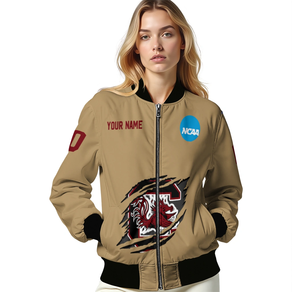 custom south carolina gamecocks claw effect beige bomber jacket latest model custom south carolina gamecocks claw effect beige bomber jacket latest model
