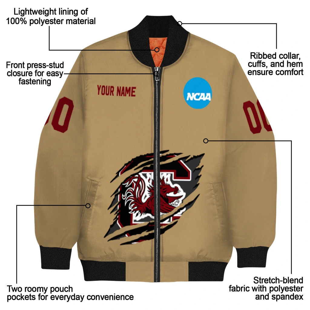 custom south carolina gamecocks claw effect beige bomber jacket new arrival custom south carolina gamecocks claw effect beige bomber jacket new arrival