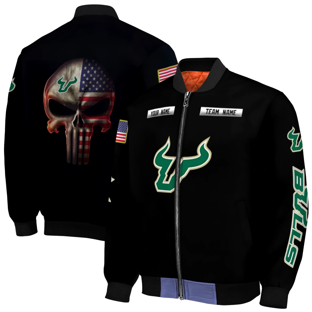 custom south florida bulls american flag skull black bomber jacket best selling custom south florida bulls american flag skull black bomber jacket best selling